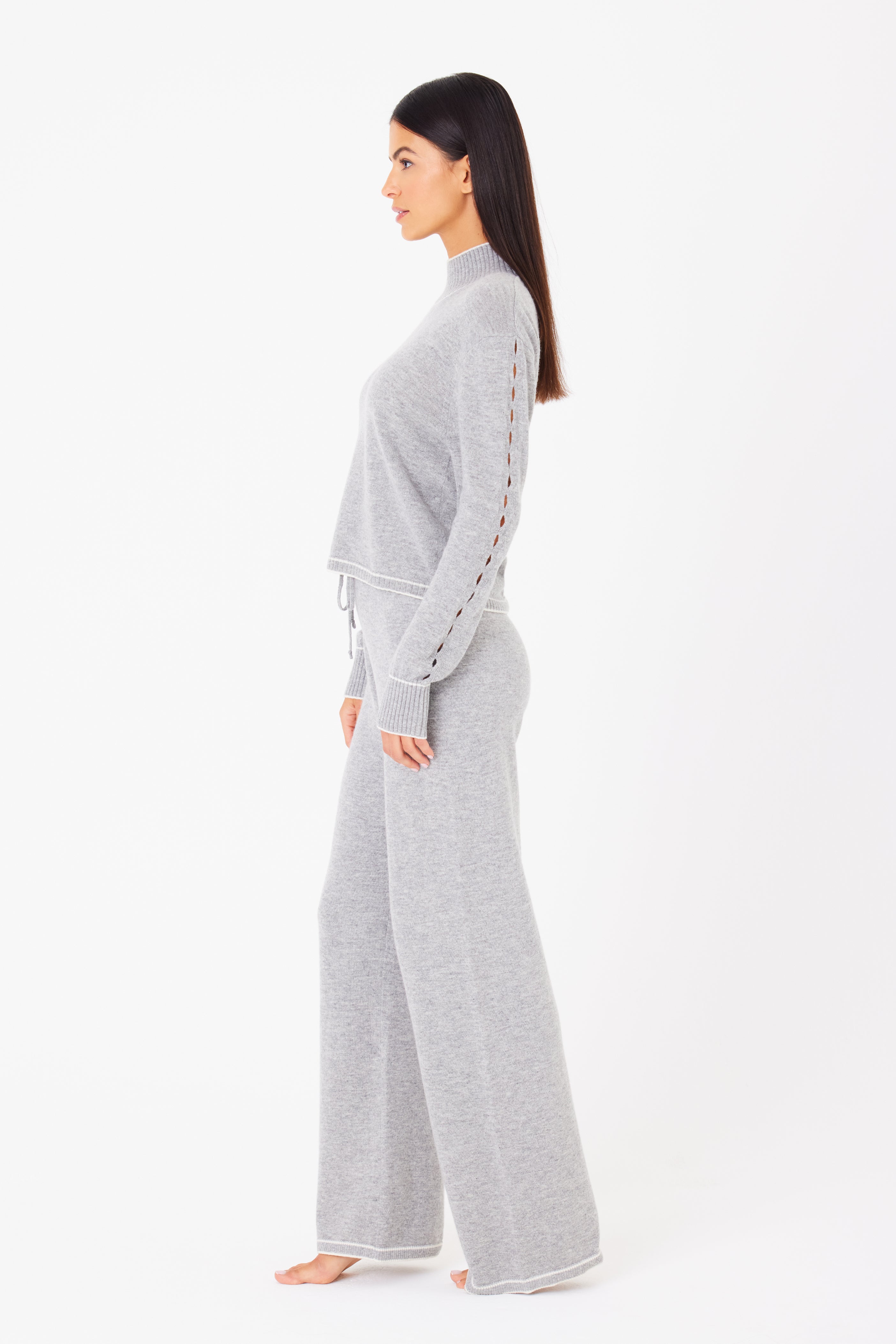 Aubrie Cashmere Lounge Wide Leg Pant Heather Grey